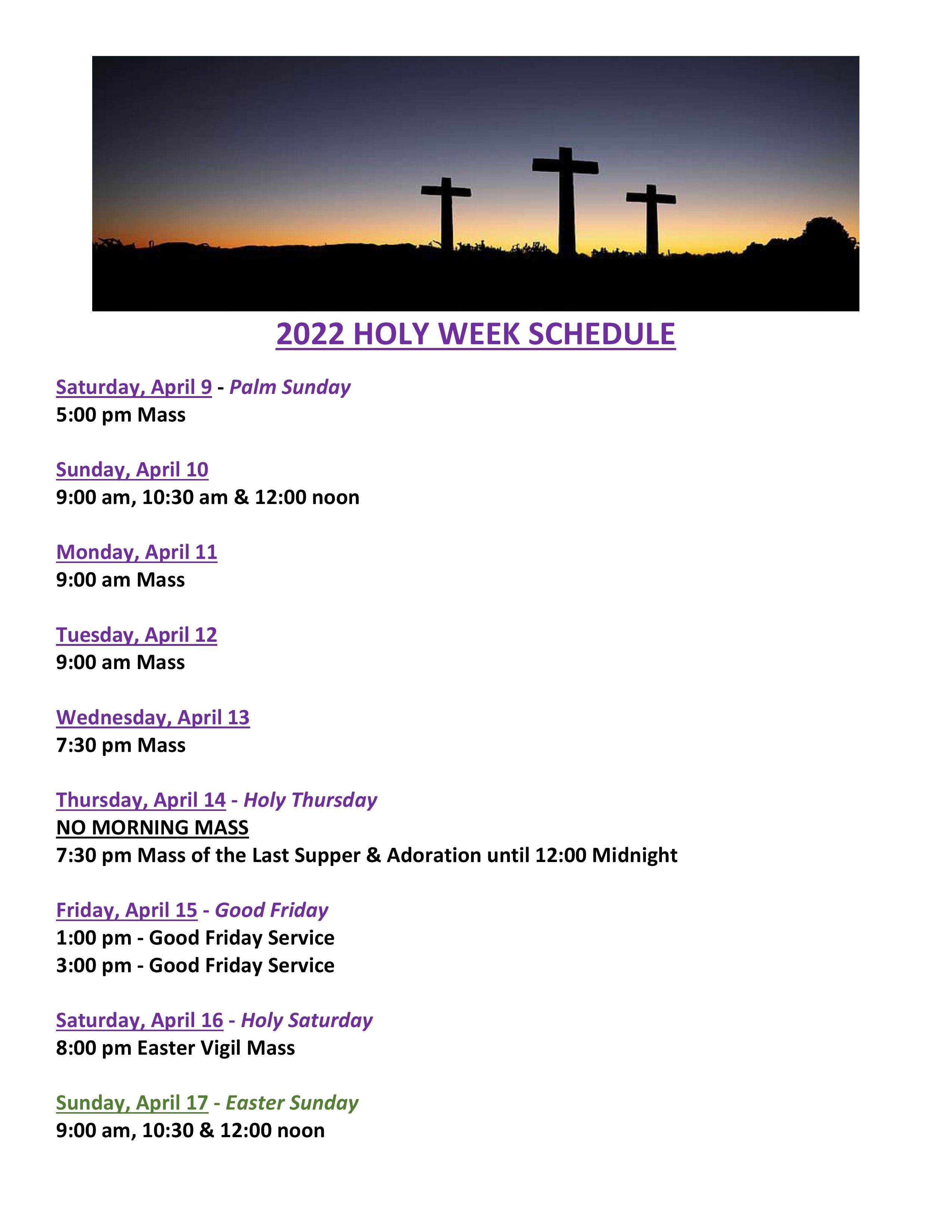 2022 holy week schedule graphic