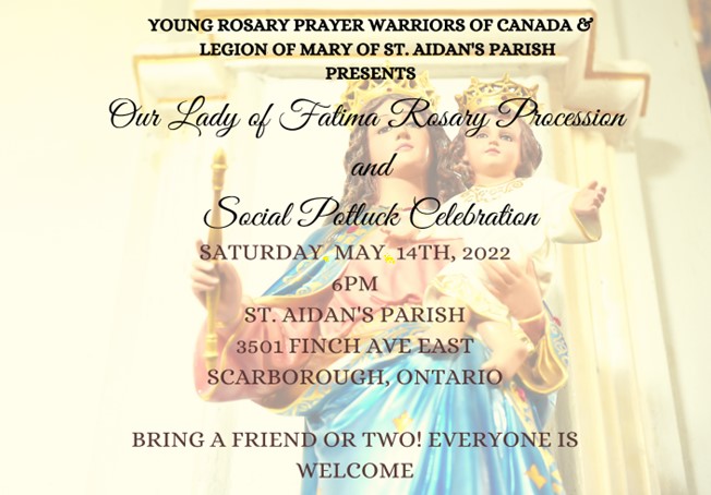 our lady of fatima rosary process and potluck poster may 14 2022